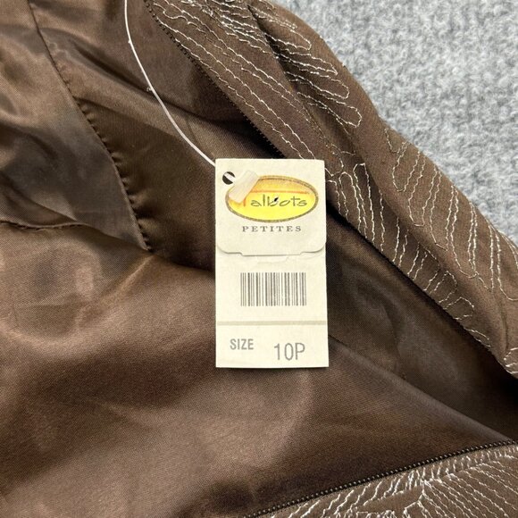 Talbots Brown Silk Pleated Skirt Metallic Floral Pockets Quiet Luxury 10P NEW - Picture 10 of 12